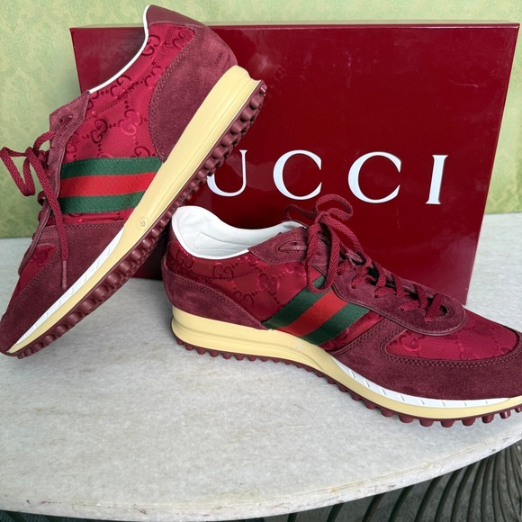 GUCCI 832461 Men's Canvas Red GG Re-Motion sneaker Size UK 9